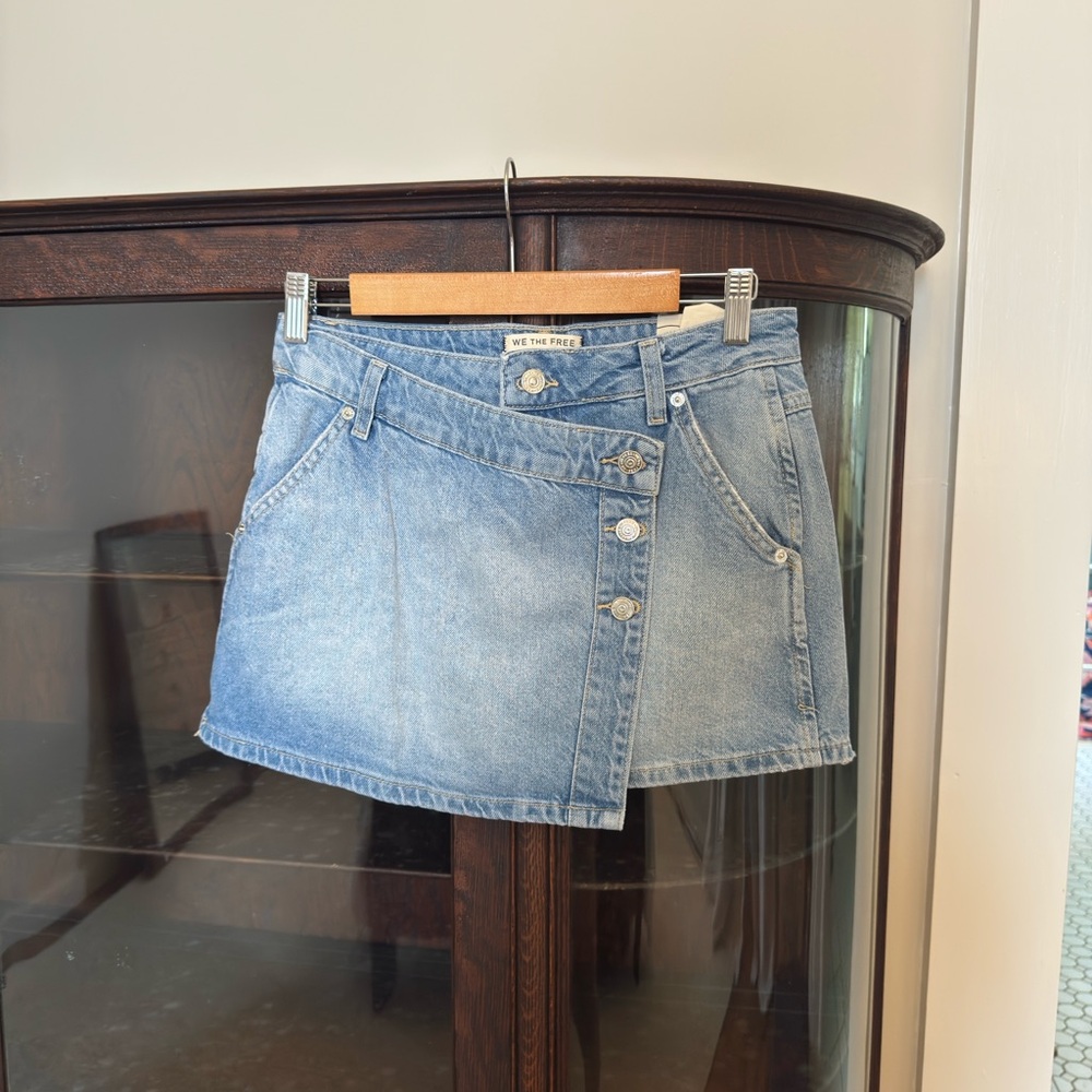 We The Free Light Blue Asymmetrical Mini Skirt